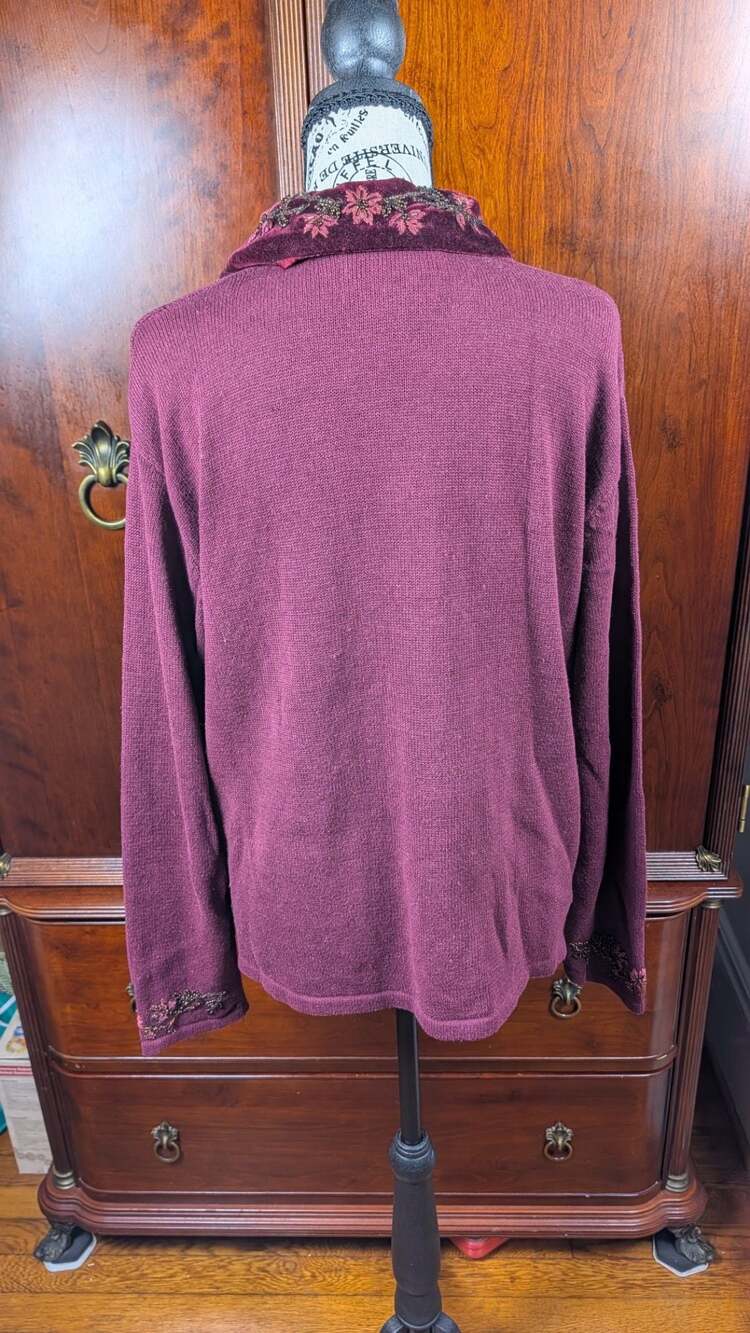 Tiara International Vintage 99 Beaded Embroidered Velvet Collar Cardigan Sweater - Picture 9 of 14